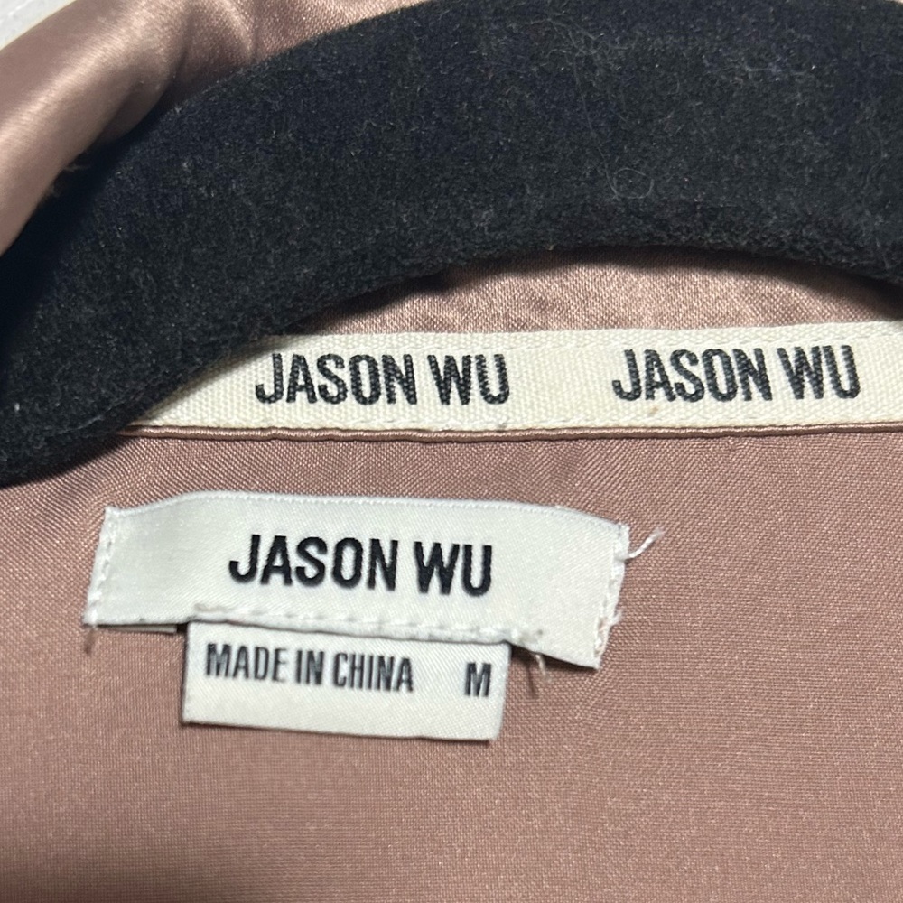 Jason Wu Women’s Satin Blouse Short Sleeve Button-Down Brown Champagne Size M - Picture 2 of 4